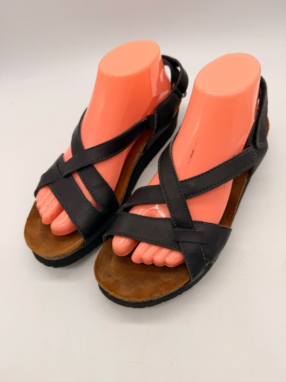 NAOT Sandals Womens Bernice Black Leather Wedge Strappy Shoes Sz 40/9